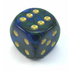 50mm d6 w/pips Blue-Green w/gold - DG5036